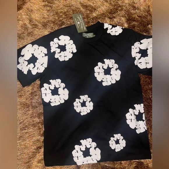 T-shirt Noir Denim Tears Brodé Floral - Taille XL, Coton, Sans Manches, Neuf étiqueté